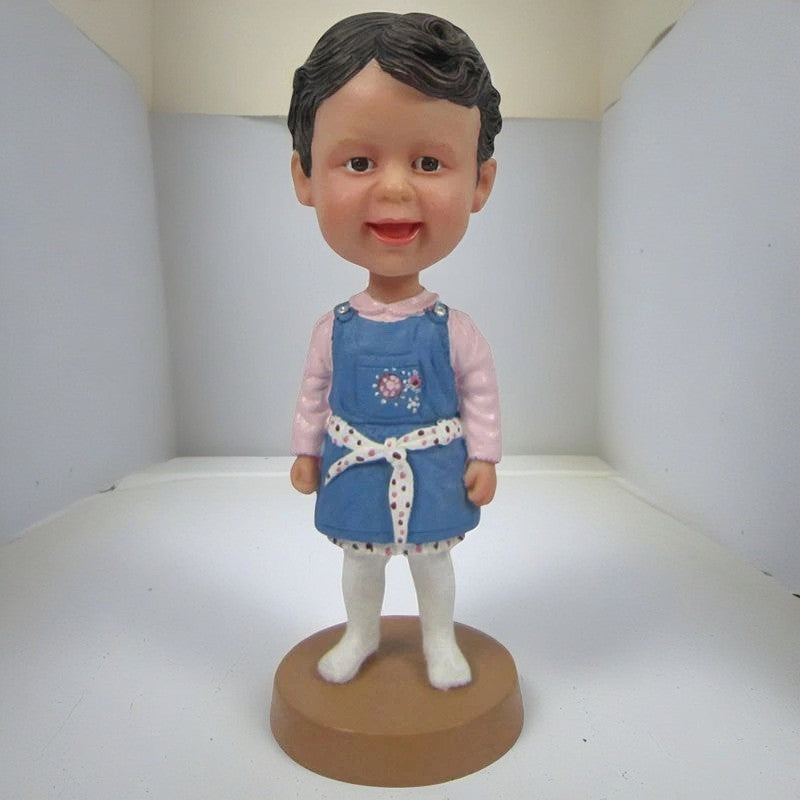 Little Girl In Blue Dress Custom Bobblehead With Engraved Text