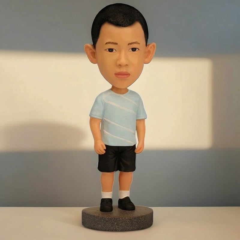 Small Boy With Casual Shirt Custom Bobblehead With Engraved Text