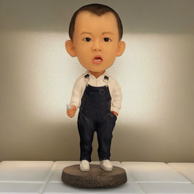 Small Boy With Overalls Custom Bobblehead With Engraved Text