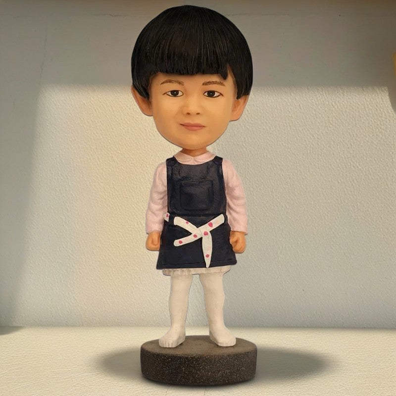 Cute Girl With Dark Blue Skirt Custom Bobblehead With Engraved Text