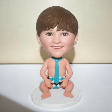 Kid With Diaper And A Blue Tie Custom Bobblehead With Engraved Text