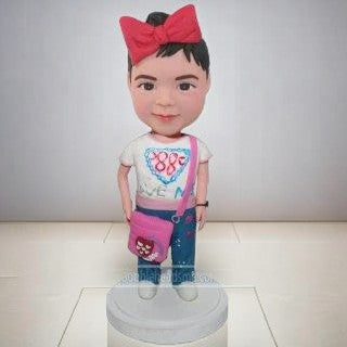 Little Girl With Pink Purse Custom Bobblehead With Engraved Text