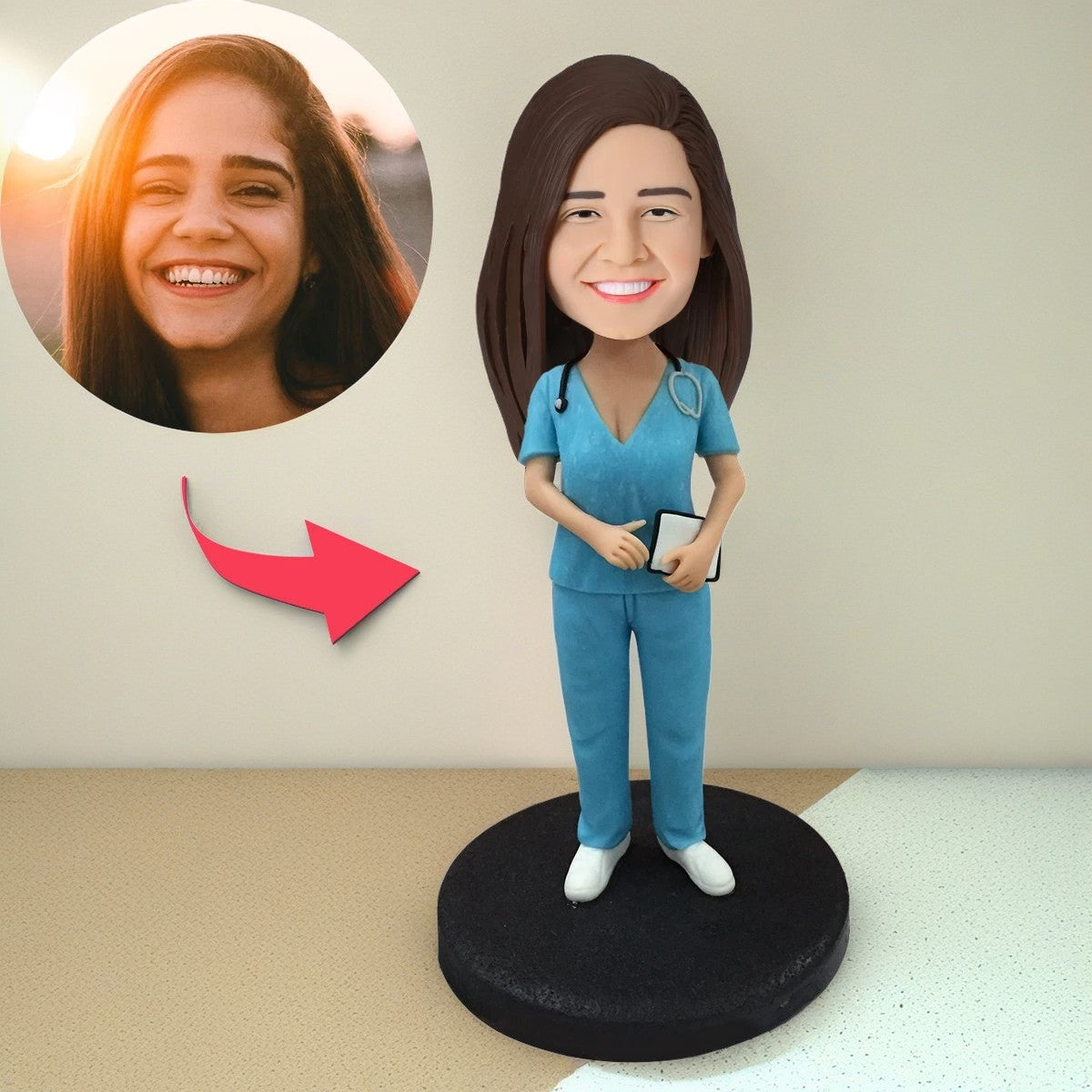 Female Nurse Custom Bobblehead With Engraved Text