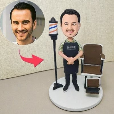 Barber With Chair Custom Bobblehead With Engraved Text