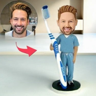 Dentist With A Toothbrush Custom Bobblehead With Engraved Text