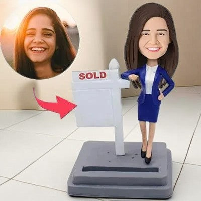 Female Realtor Custom Bobblehead With Engraved Text