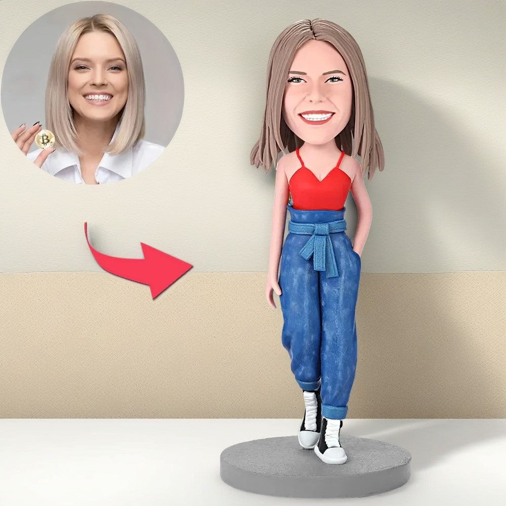 Modern Woman Walking Custom Bobblehead With Engraved Text