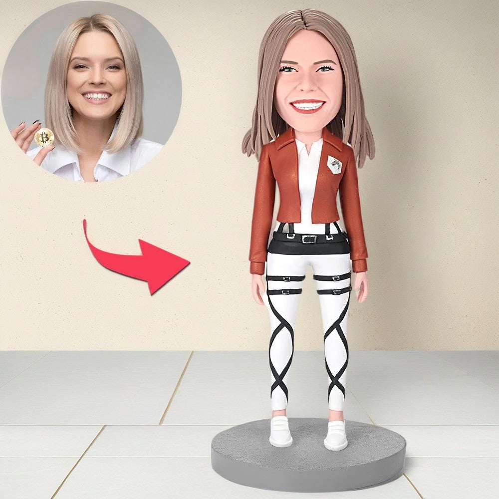 Happy Modern Woman Custom Bobblehead With Engraved Text