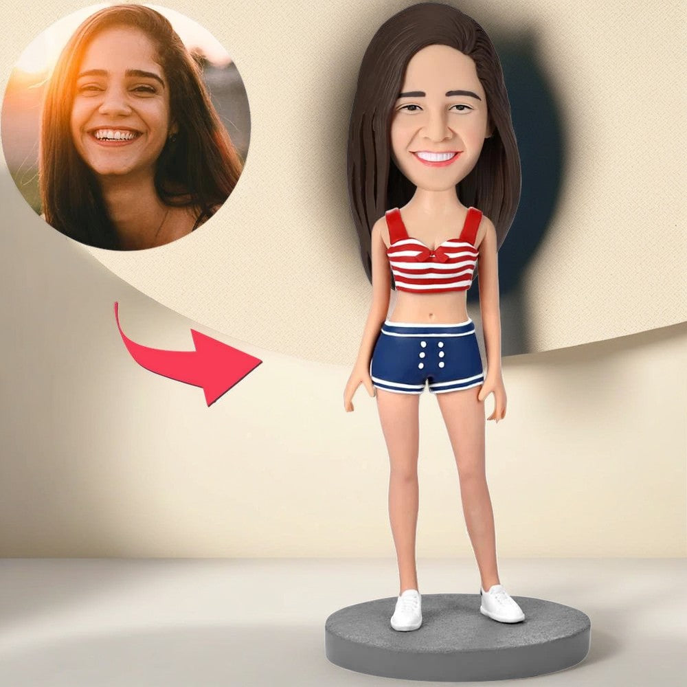 Sexy Girl Wearing Shorts Custom Bobblehead With Engraved Text