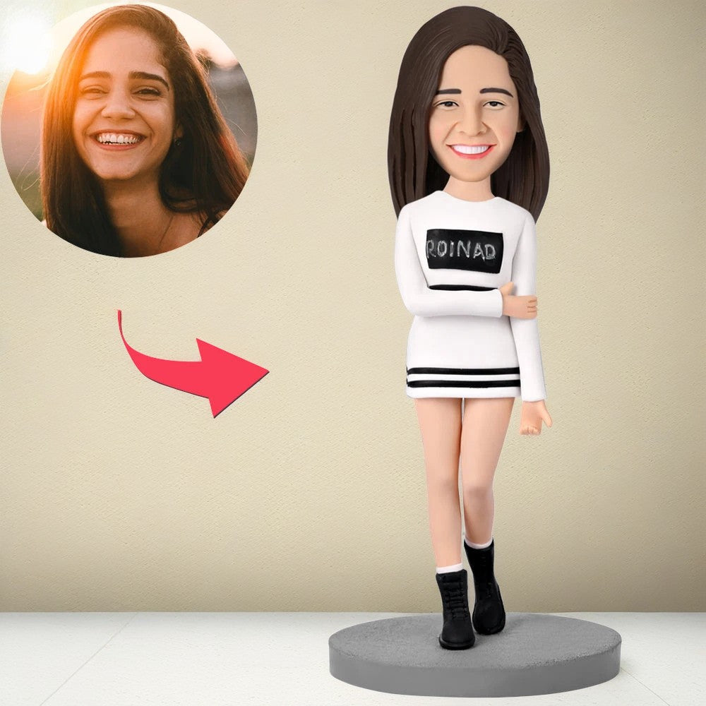 Modern Woman In Leisure Wear Custom Bobblehead With Engraved Text