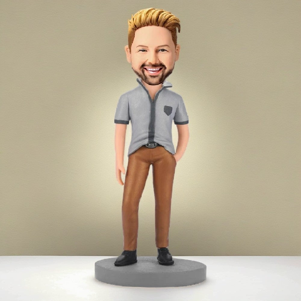 Cool Fashion Man Custom Bobblehead With Engraved Text