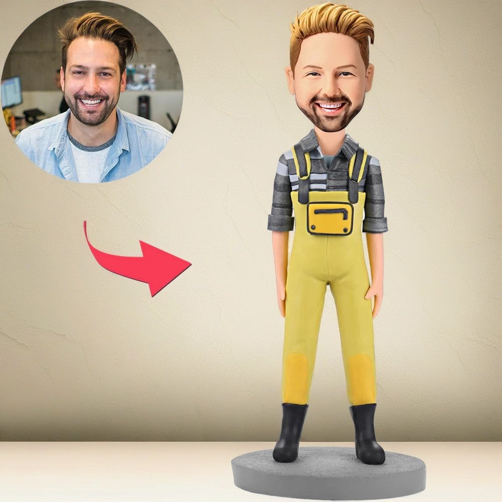 Fashion Man In Yellow Bib Pants Custom Bobblehead With Engraved Text