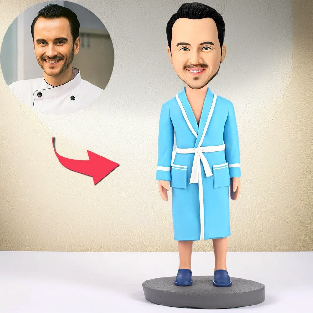 Man In Blue Pajamas Custom Bobblehead With Engraved Text