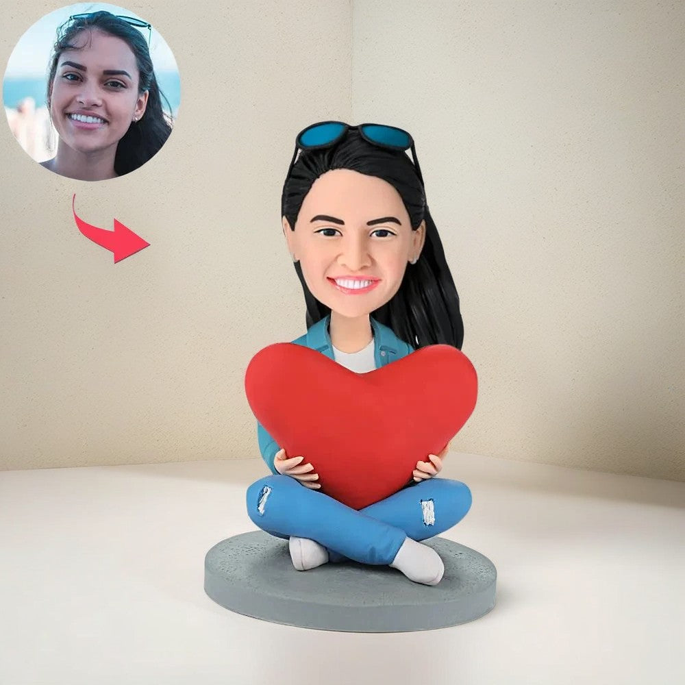 Anniversary Gift Heart Women Custom Bobblehead With Engraved Text