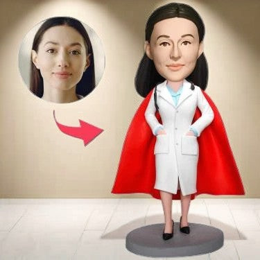 Super Female Doctor With White Coat Custom Bobblehead With Engraved Text