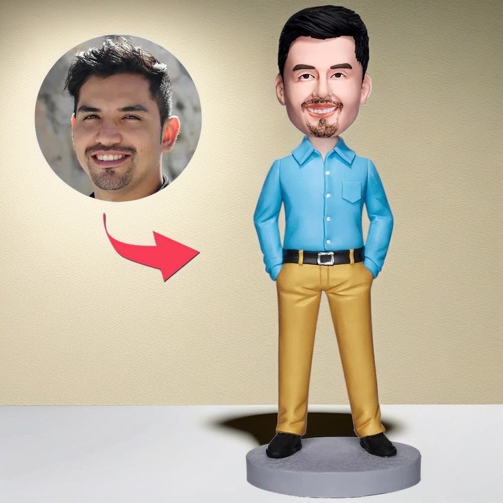 Executive Man In Yellow Pants Custom Bobblehead With Engraved Text