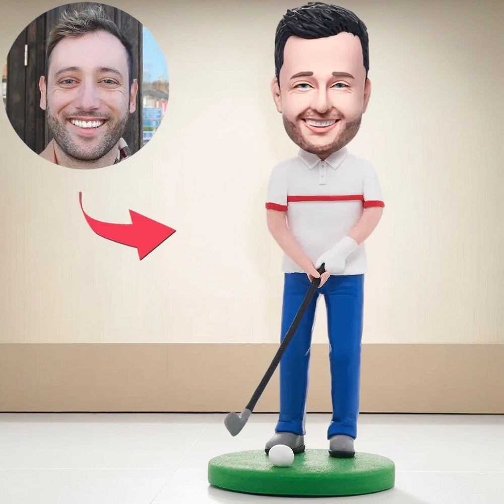 Happy Golfer Man Custom Bobblehead With Engraved Text