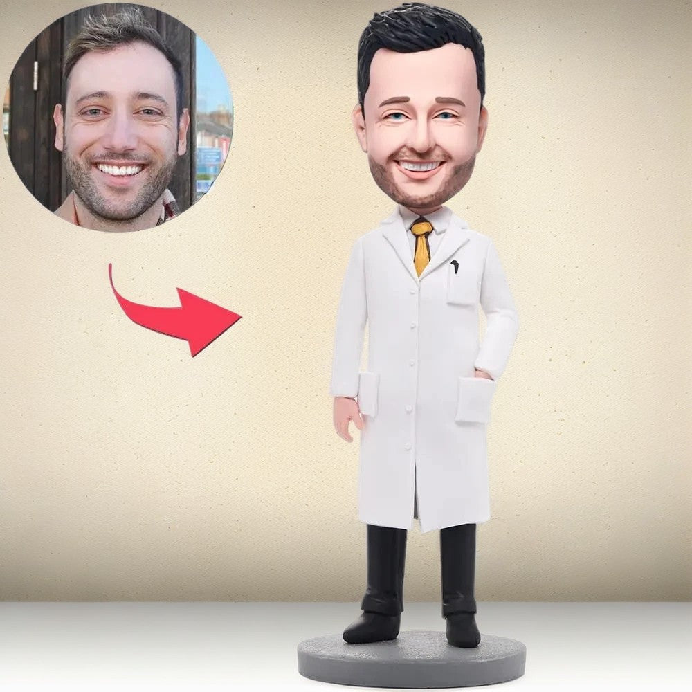 Wise Man In Lab Coat Custom Bobblehead With Engraved Text