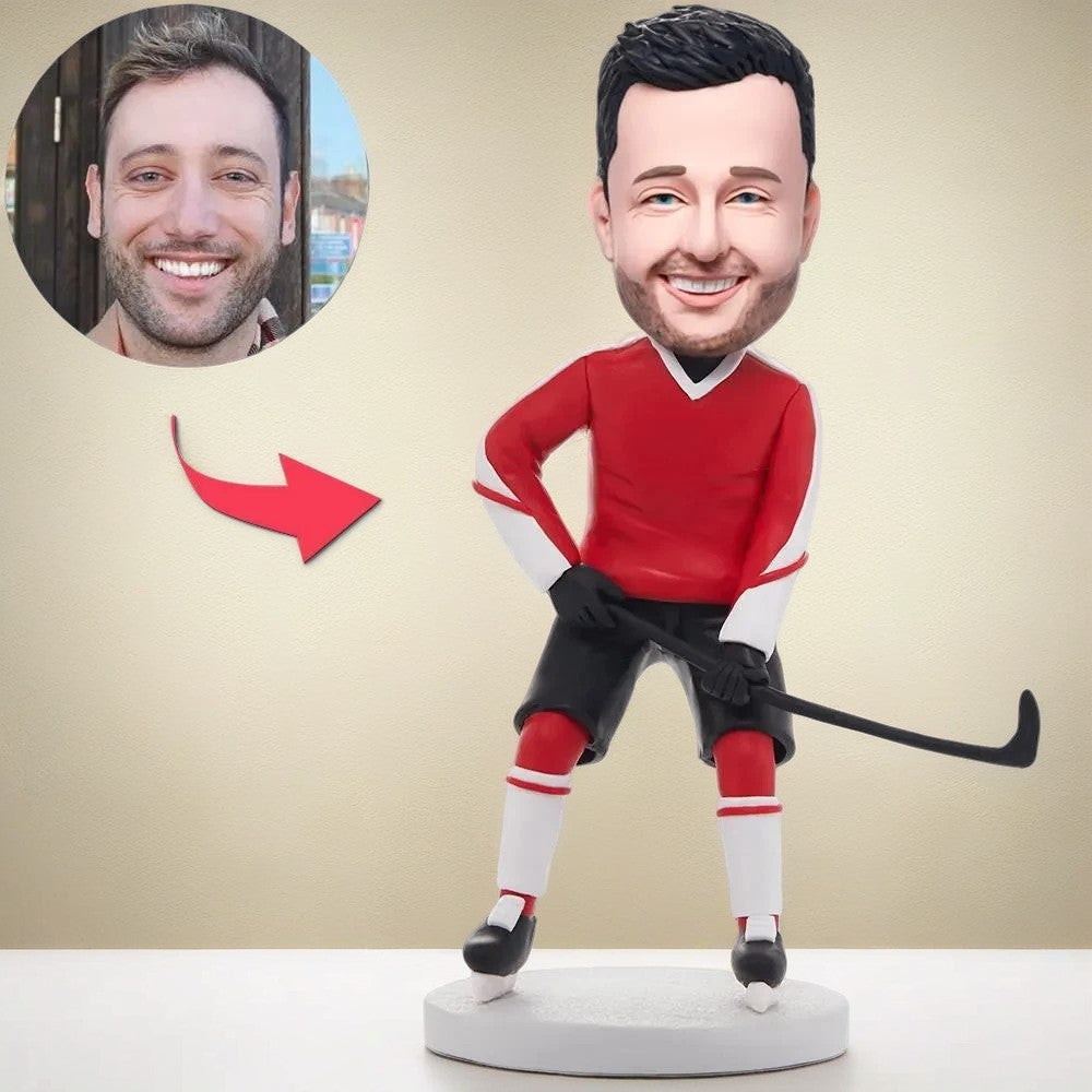 Gifts for Fans and Players Hockey Player In Red Clothes Custom Bobblehead With Player Name