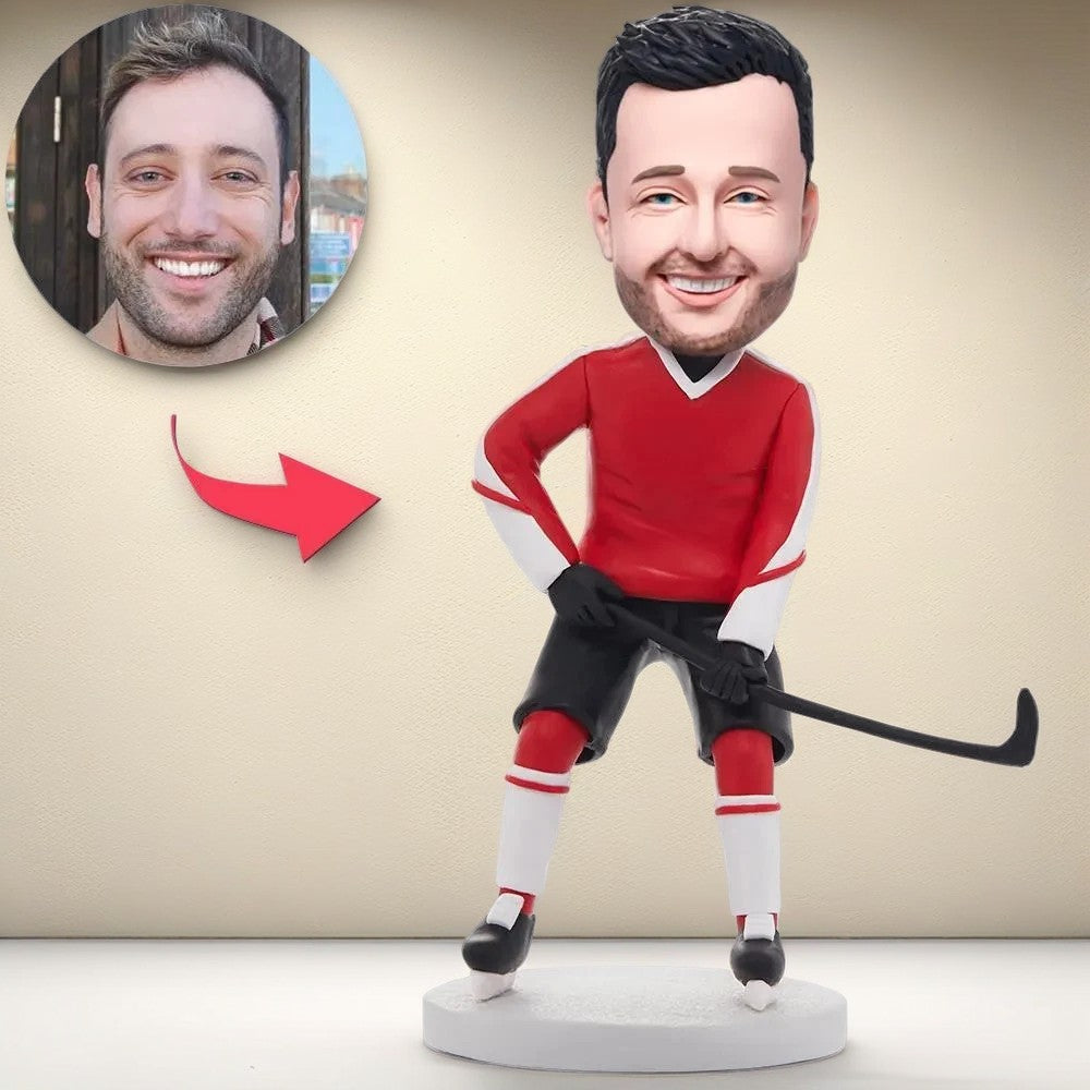 Gifts for Fans and Players Hockey Player In Red Clothes Custom Bobblehead With Player Name