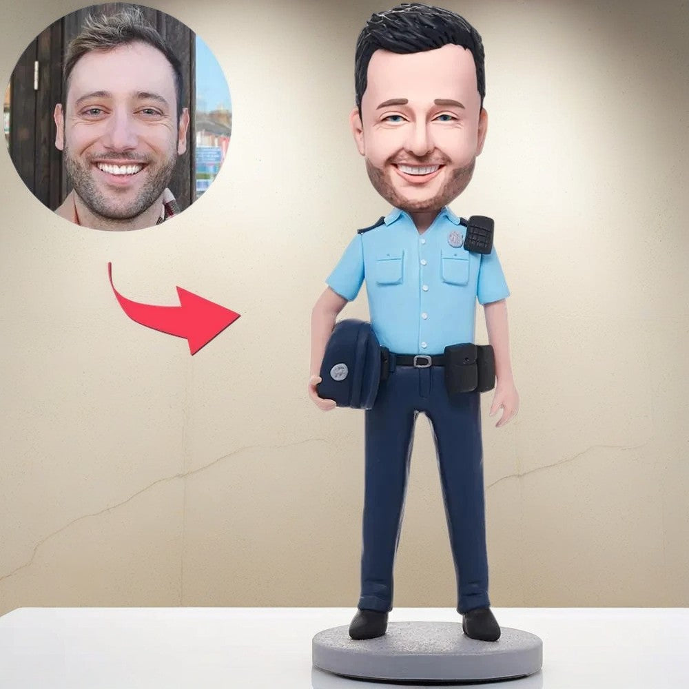 Male Police Officer Custom Bobblehead With Engraved Text