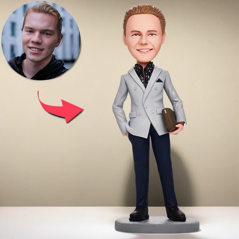 Business Man With Bag Custom Bobblehead With Engraved Text