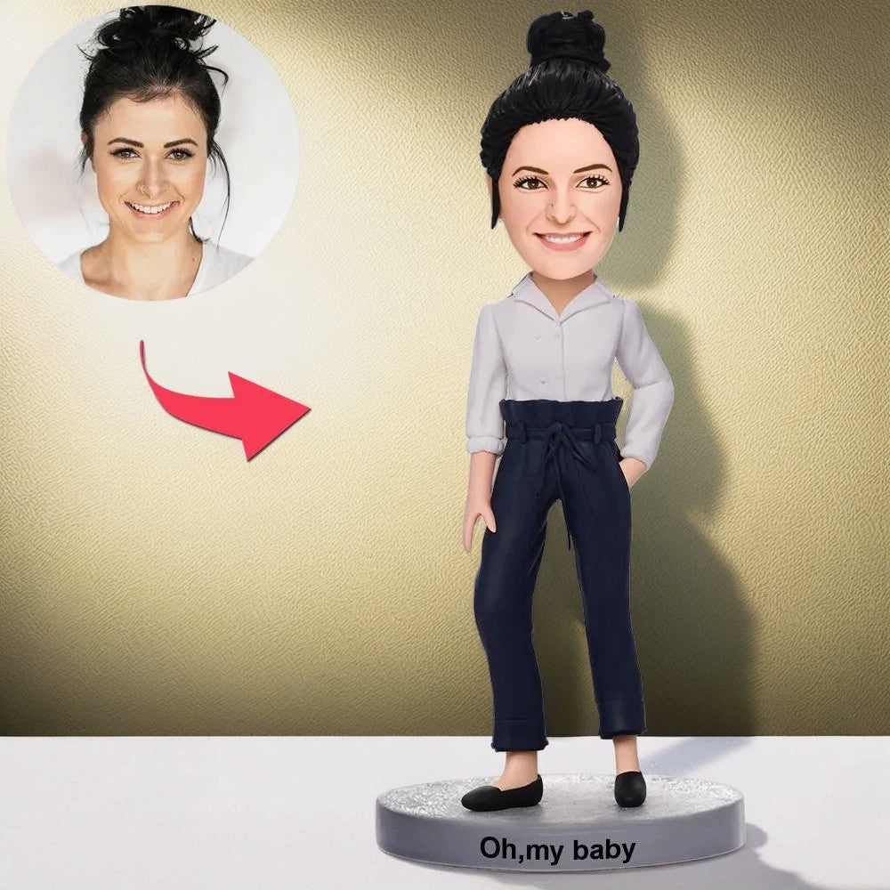 Casual Beautiful Girl Custom Bobblehead With Engraved Text