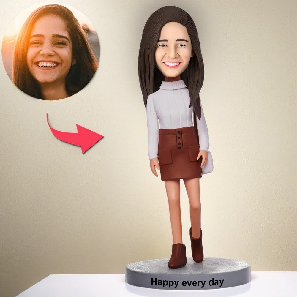 Fashion Woman Carrying A Bag Custom Bobblehead With Engraved Text