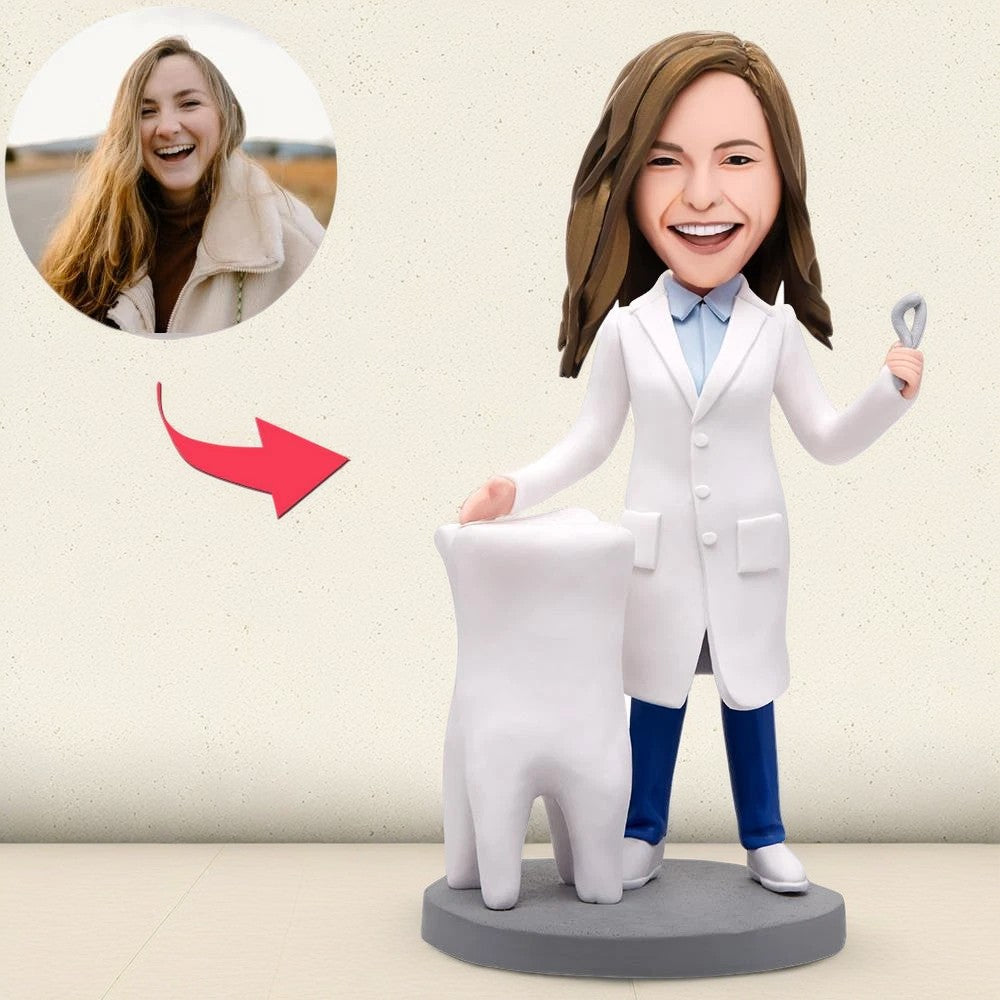 Dentist Female Custom Bobblehead With Engraved Text