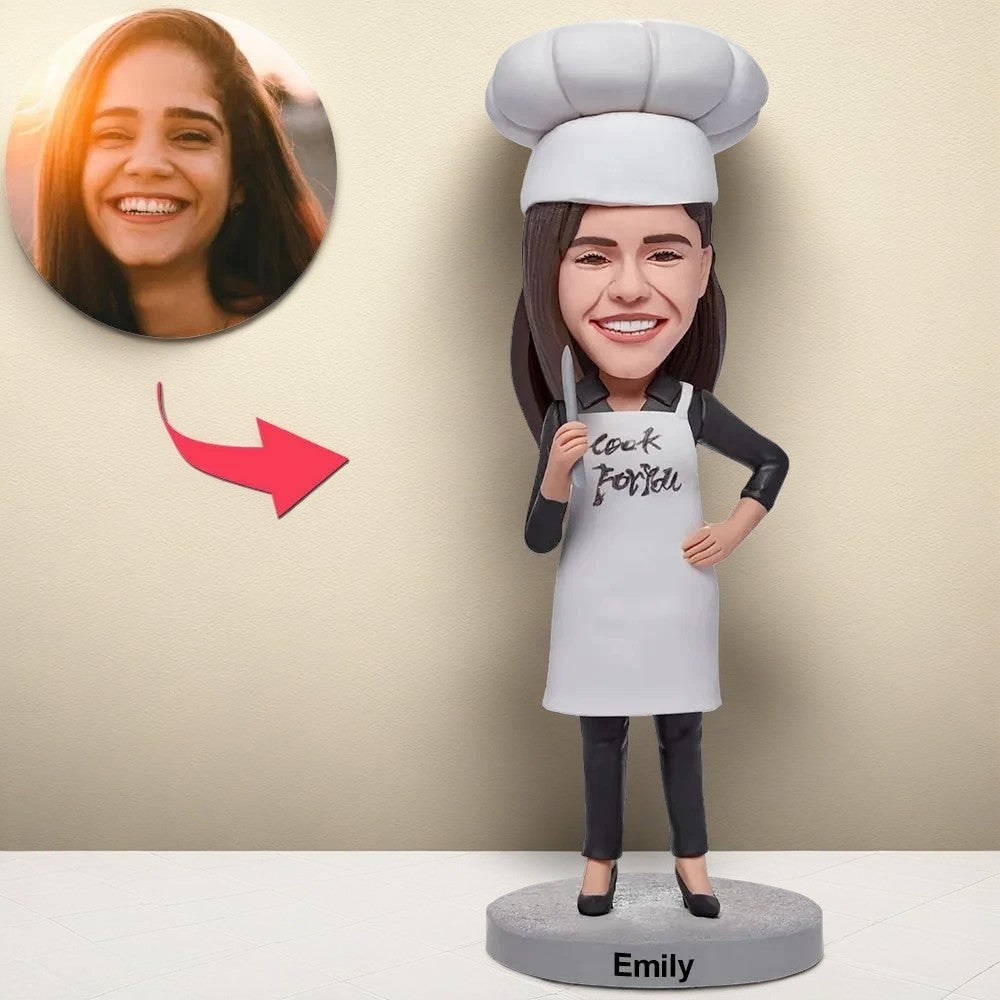 Female Chef Cook For You Custom Bobblehead With Engraved Text