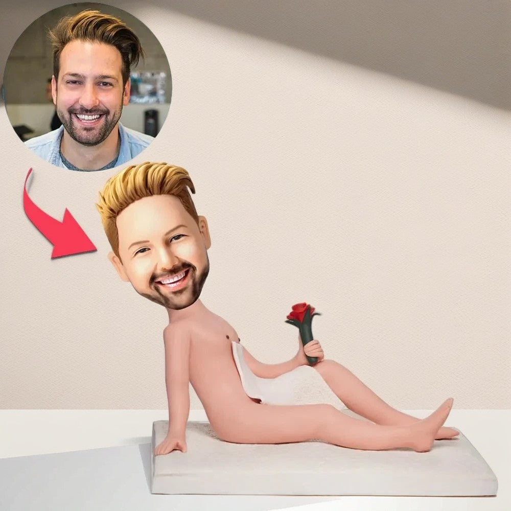 Naked Man Holding A Rose Custom Bobblehead With Engraved Text