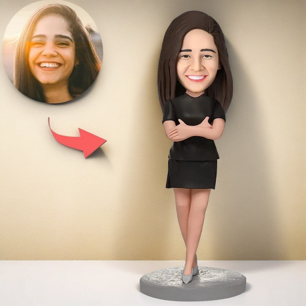 Arms Folded Business Woman Custom Bobblehead With Engraved Text