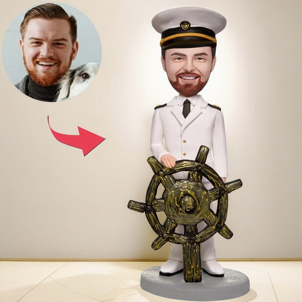 The Captain And His Rudder Custom Bobblehead With Engraved Text