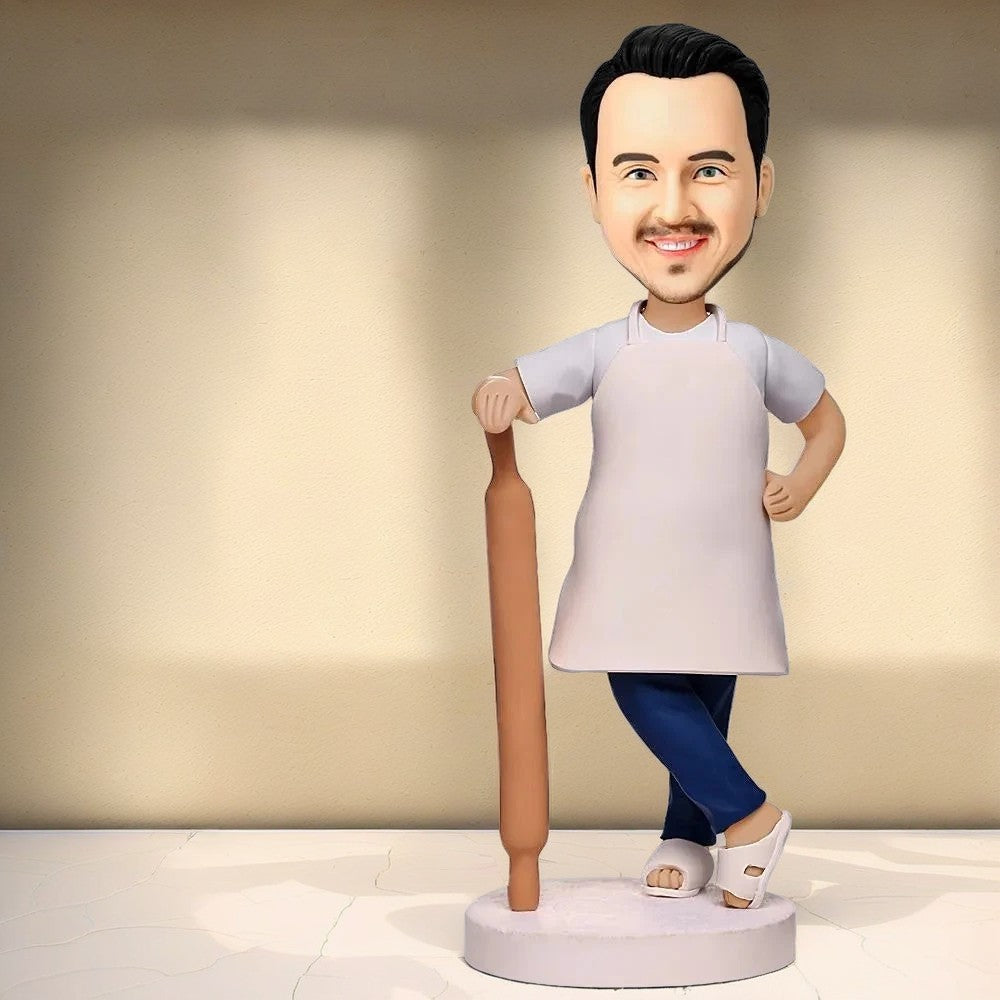 Male Pastry Chef Custom Bobblehead With Engraved Text