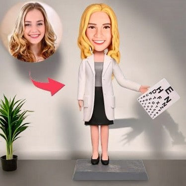 Female Optometrist Custom Bobblehead With Engraved Text