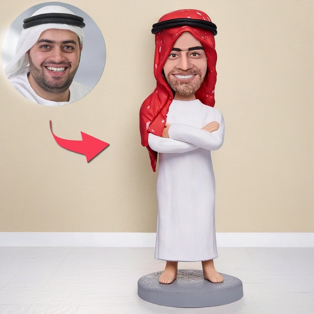 Red Turban Arabs Custom Bobblehead With Engraved Text