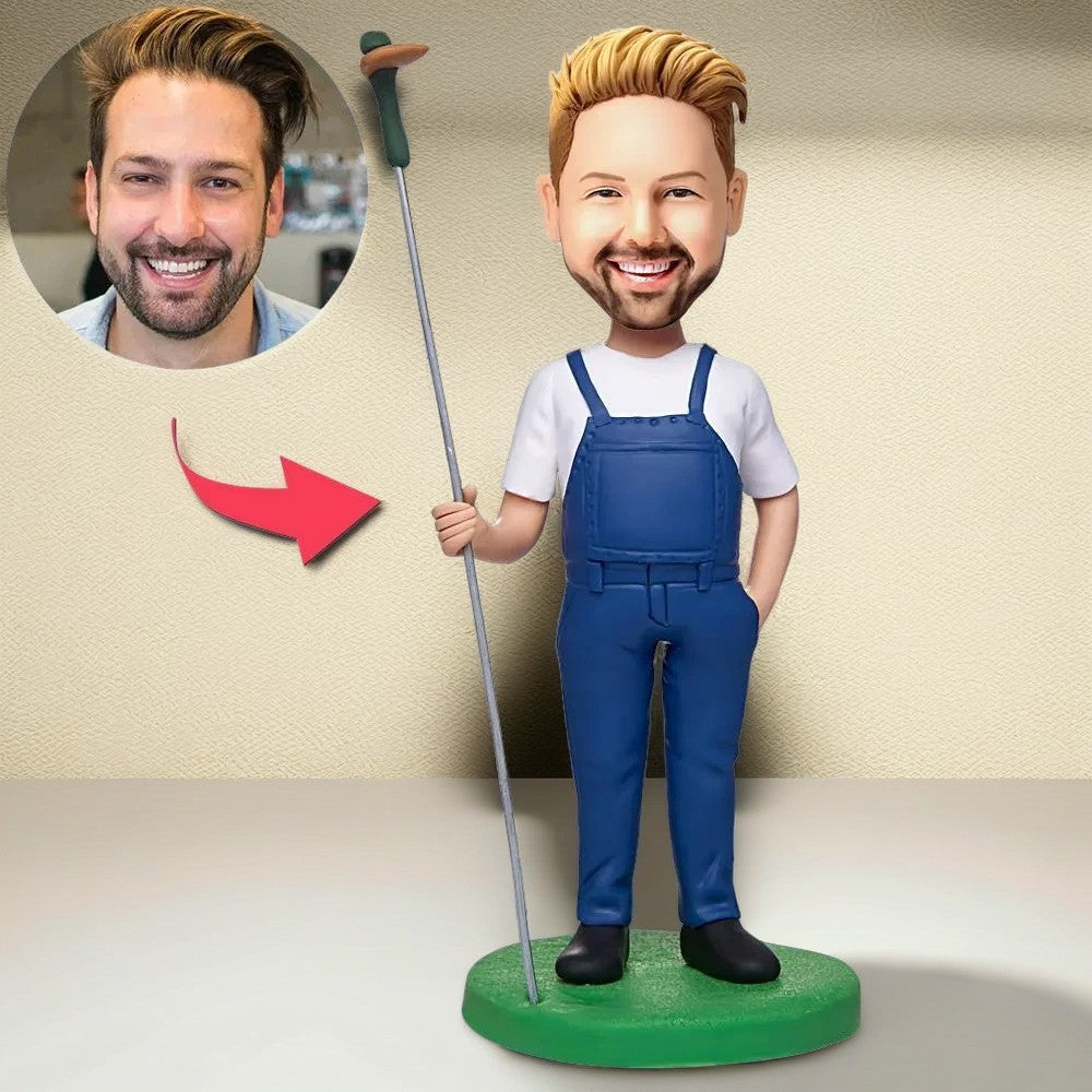 Farmer Holding Tools Custom Bobblehead With Engraved Text