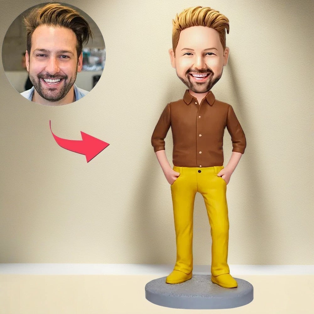 Yellow Pants Fashion Man Custom Bobblehead With Engraved Text