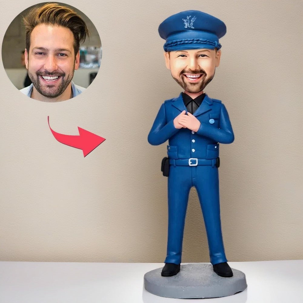 Police Officer Custom Bobblehead With Engraved Text