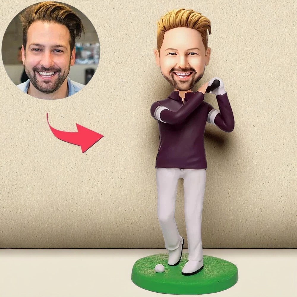 White Pants Golfer Man Custom Bobblehead With Engraved Text