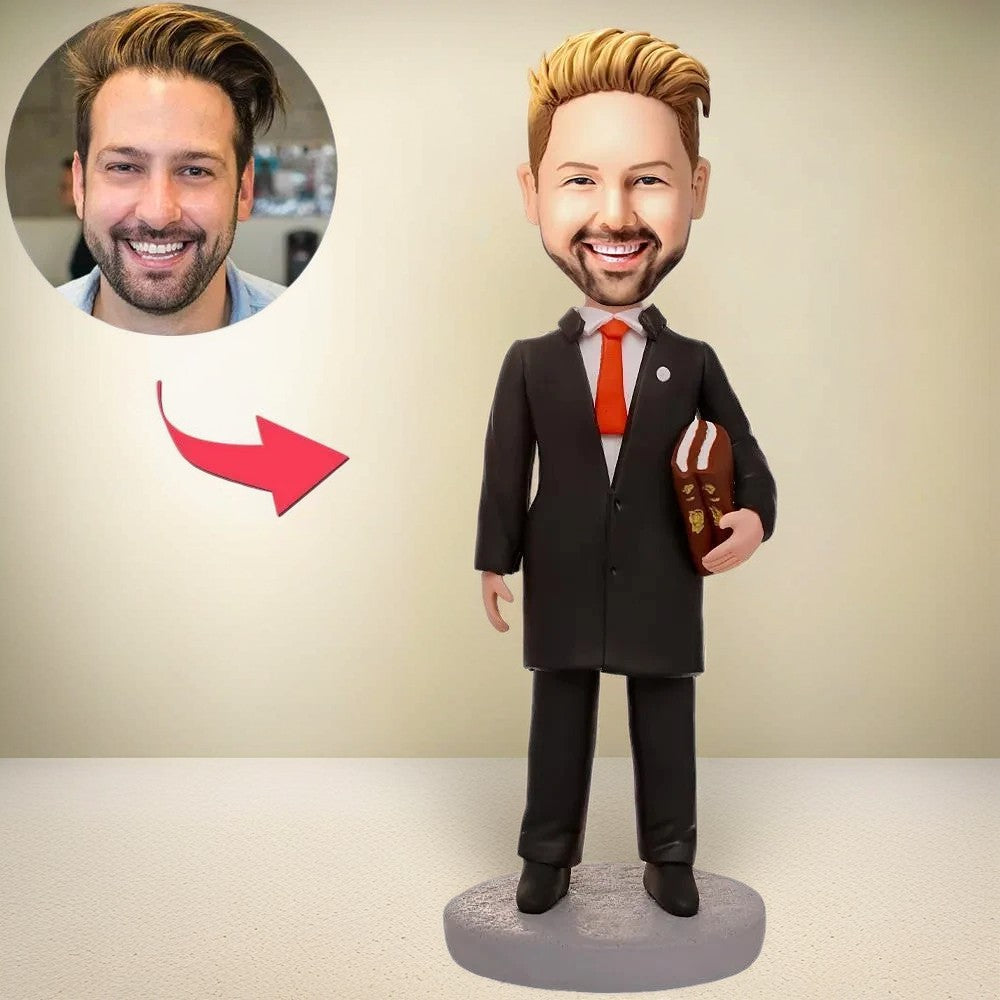 Male Lawyer Holding A Book Custom Bobblehead With Engraved Text