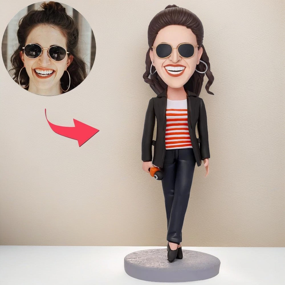 Female Reporter Custom Bobblehead With Engraved Text