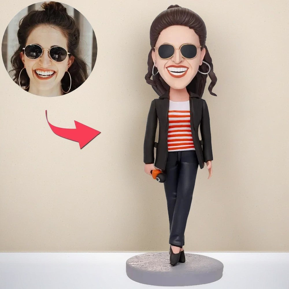 Female Reporter Custom Bobblehead With Engraved Text