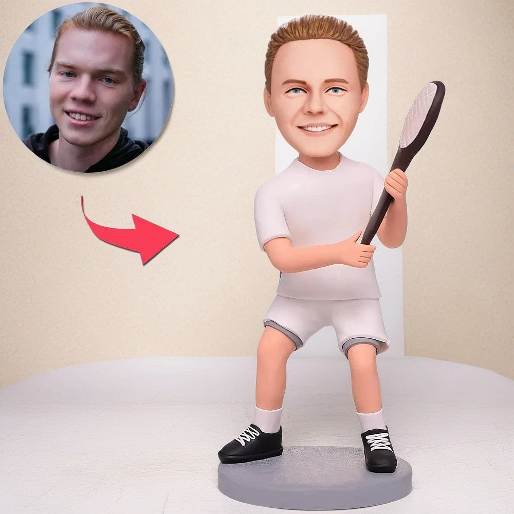 Tennis Player And Racket Custom Bobblehead With Engraved Text