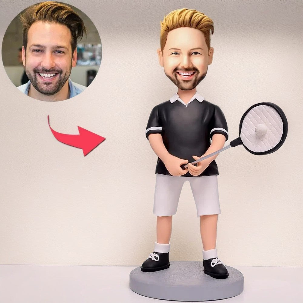 Happy Tennis Player Custom Bobblehead With Engraved Text