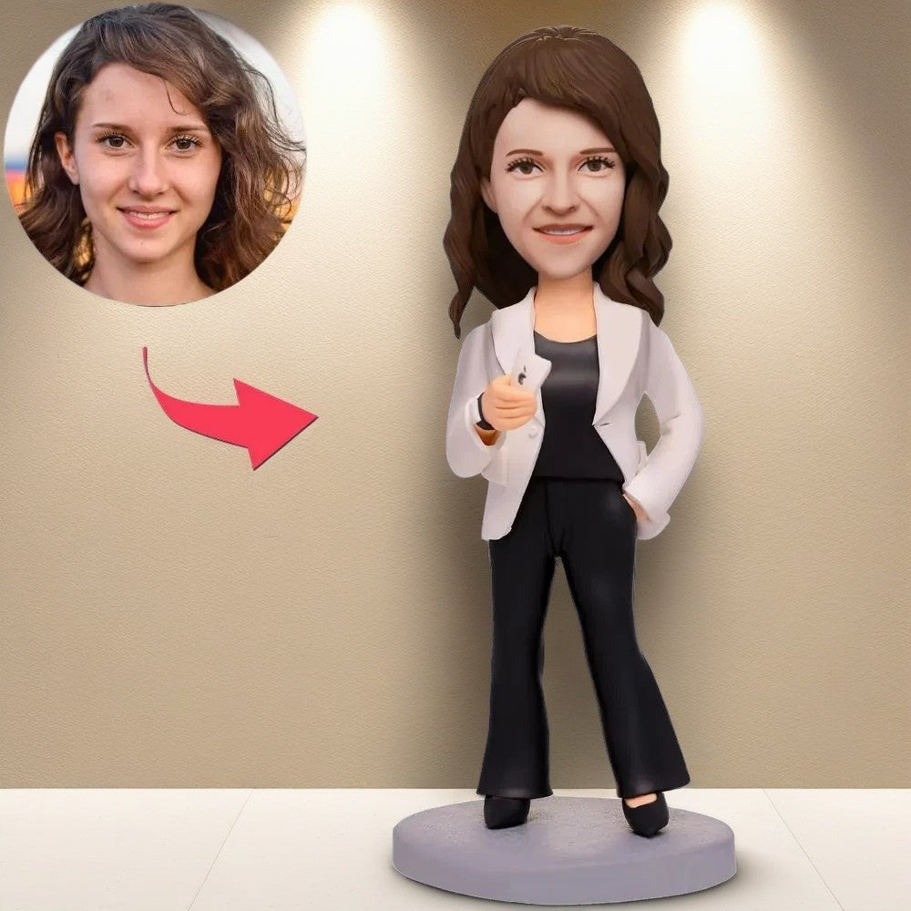 Business Modern Woman Custom Bobblehead With Engraved Text