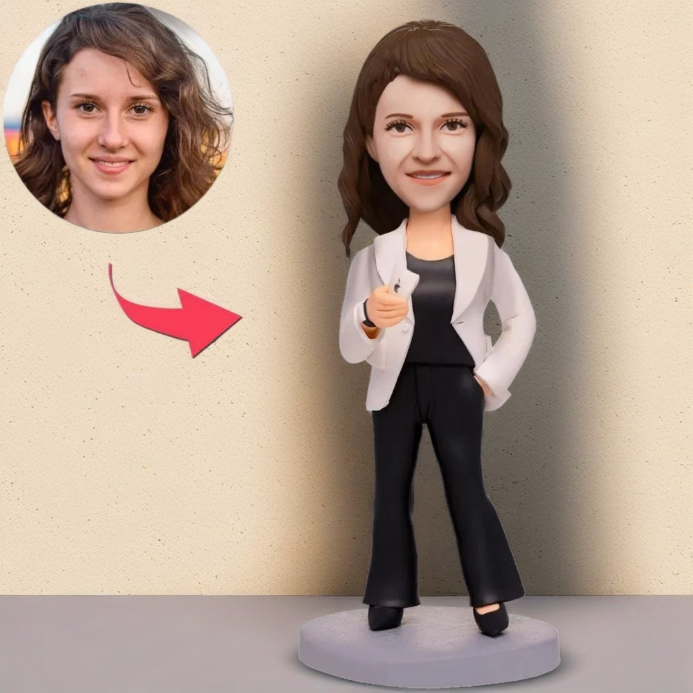 Business Modern Woman Custom Bobblehead With Engraved Text