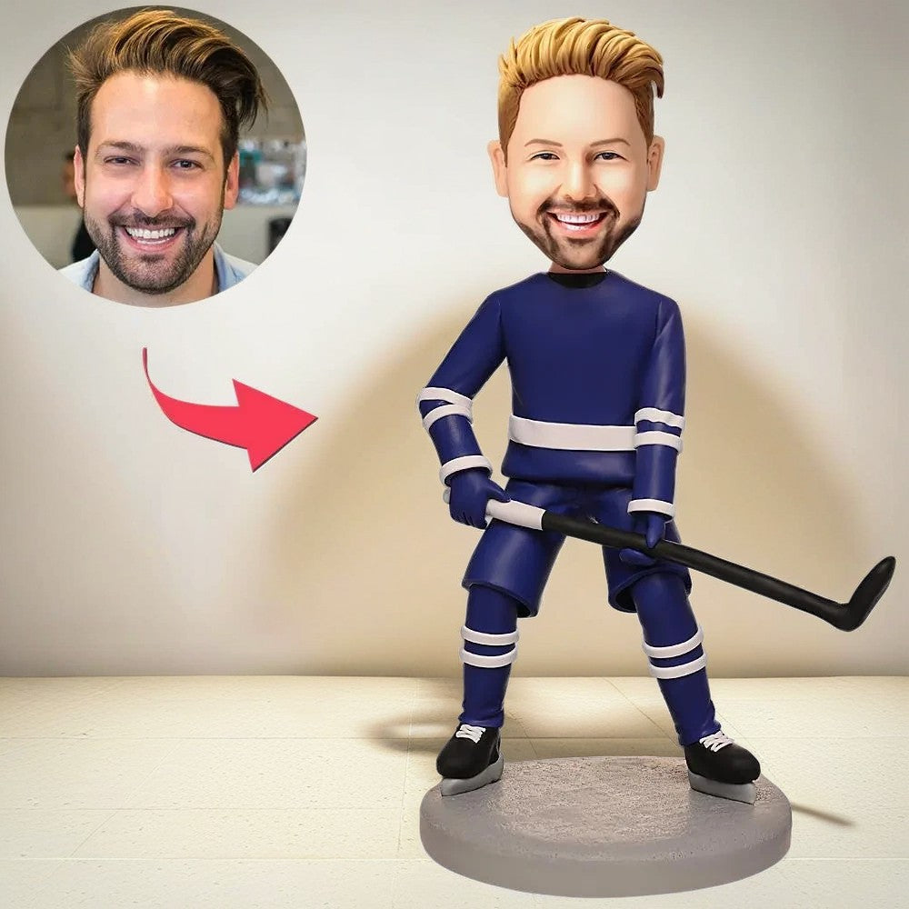 Hockey Player/NHL Player Gift Custom Bobblehead Player Wearing Blue Jersey Gift For Him