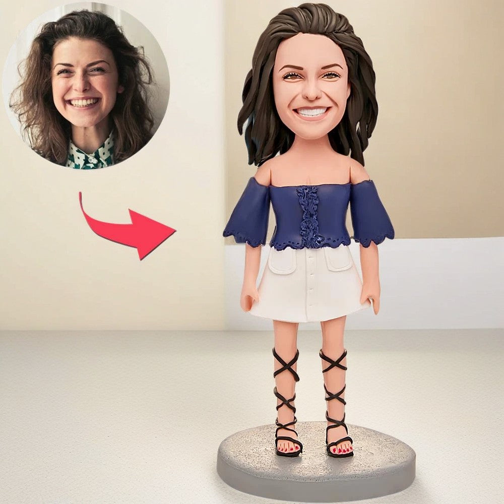 Cute Beautiful Woman Custom Bobblehead With Engraved Text