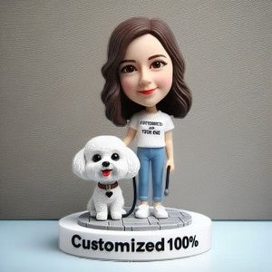 Custom100_ Lady And  Dogs Bobblehead